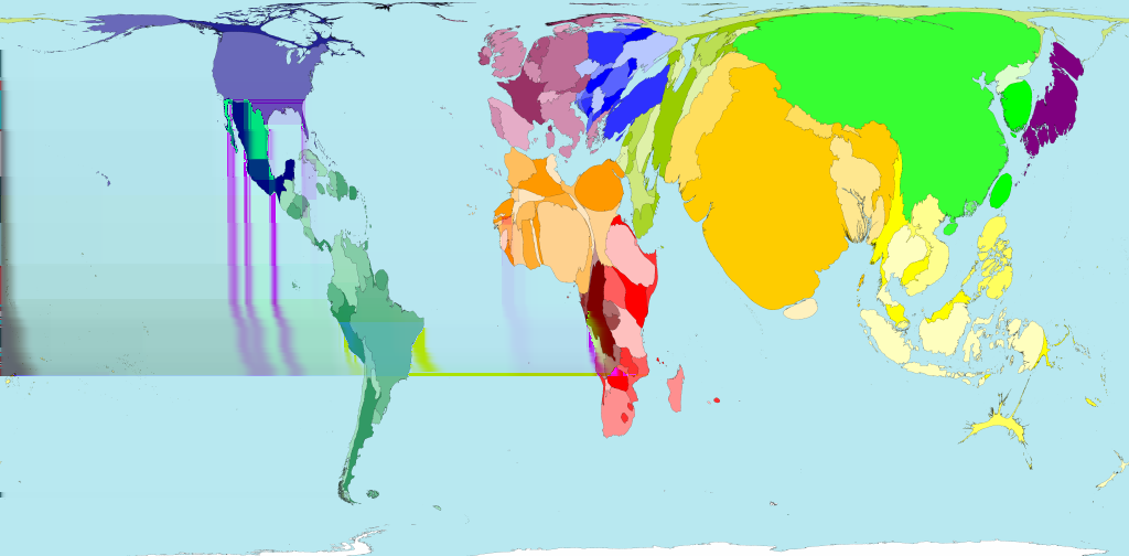 Kartenanamorphose der Bevölkerungsverteilung Ein makroökonomisches