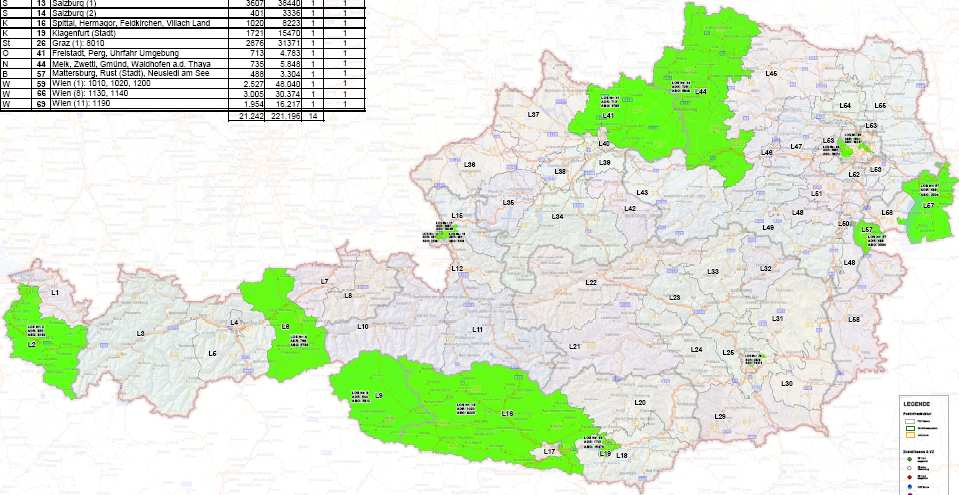 Die Methodik Tranche 1-4 Land Los Politische Bezirke ADR ABG Nr. V 2 Bludenz, Dornbirn, Feldkirch 850 6.160 T 6 Schwaz 789 5.793 T 9 Lienz 544 3.822 S 13 Salzburg (1) 2.007 20.885 S 14 Salzburg (2) 2.