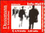 3. Juni 2004 - Ausgabe "Dussmann" - Offsetdruck - Farbe rot - MiNr 61 I Sondermarke "Dussmann", Farbe rot, (wurde zurückgezogen), selbstklebend, 70 Cent ** PM-PIN 1150 7,50 dito gestempelt PM-PIN