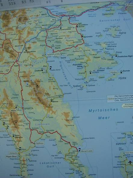 Seite 17 von 29 Karte Peloponnes Ost Fahrstrecke