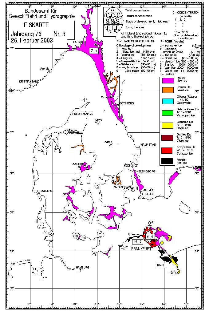 Abbildung 4.6. Eisverhältnisse in der südlichen und westlichen Ostsee, im Kattegat und Skagerrak am 26.