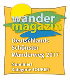 Perl - 7 - Ausgabe 08/2017 Wettbewerb Deutschlands schönste Wanderwege 2017 : Saar-Hunsrück-Steig und Traumschleife LandZeitTour nominiert Seit dem Jahr 2005 organisiert die Zeitschrift Wandermagazin