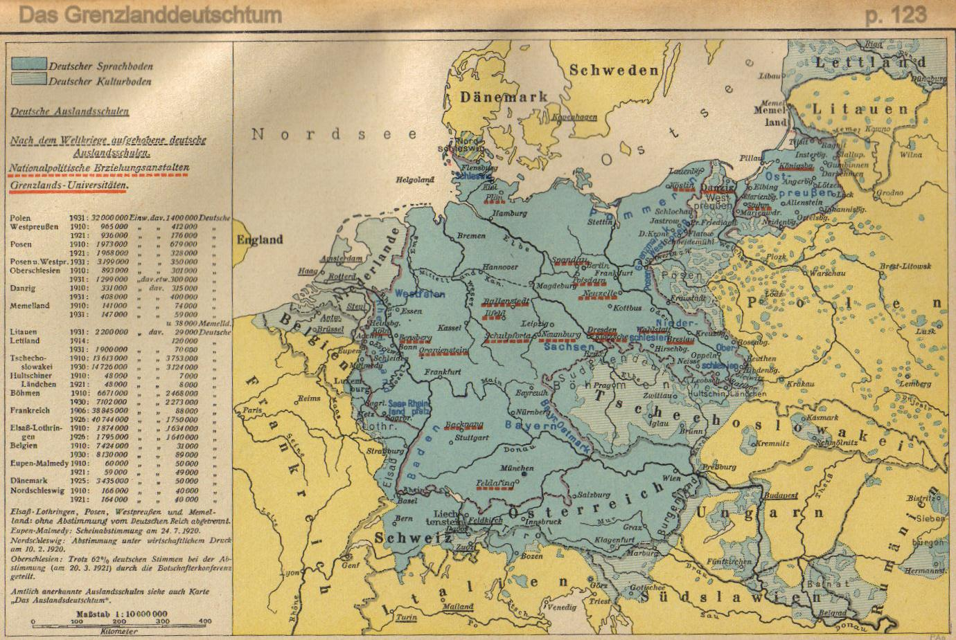 Kaart 2: Die verspreiding van Duits volksgebiede in Europa in 1938.