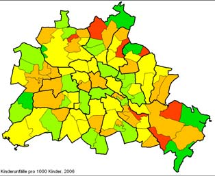 FGS Der Vergleich der drei Einzeljahre 2005, 2006 und 2007 zeigt eine stark schwankende Verteilung der Kinderunfälle auf die Ortsteile, vor allem in peripheren Ortsteilen mit einer geringen