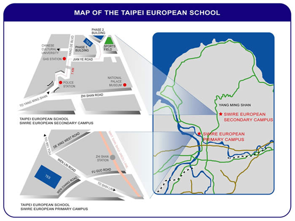 Schulstandorte Die Taipei European School und somit auch die Deutsche Sektion ist auf zwei Schulstandorte aufgeteilt.