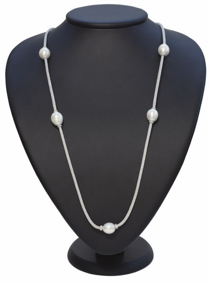 MONOFILO Pianeti - Collier mit einer Perle und Zirkonia: L 44 + 5 cm Verlängerung - Collier mit drei Perlen und