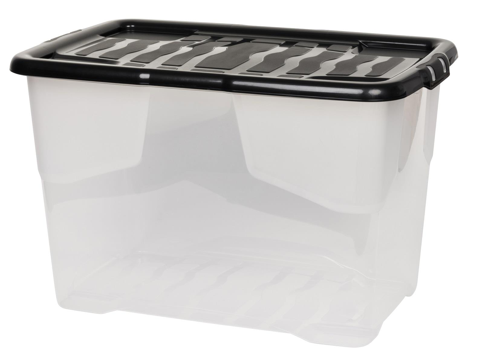 CUR BOX 65 Robuste Aufbewahrungsbox der Curve -Serie aus Kunststoff (PP). Ausgestattet mit einem transparentem Korpus und einem Deckel in dunklem Anthrazit in leicht glänzender Ausführung.