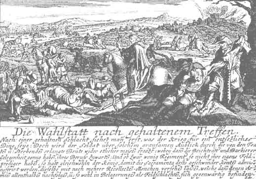 Obr. č. 24 Situácii po bitke sa venuje obrázok č. 24 Die Wahlstatt nach gehaltenem Treffen Vybrané miesto po skončení bojového stretu.