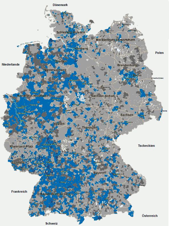 Breitbandverfügbarkeit Deutschland 50 Mbit/s alle Technologien West-Ost-Gefälle Gerade in Bayern