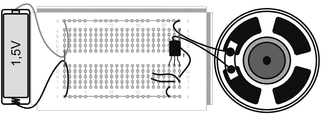 65104-2 Booklet_3:65104-2 26.07.2011 11:34 Uhr Seite 6 Der Transistor Transistoren sind Bauelemente zur Verstärkung kleiner Ströme. Der NPN-Transistor BC547B dient als Lautsprecherverstärker.