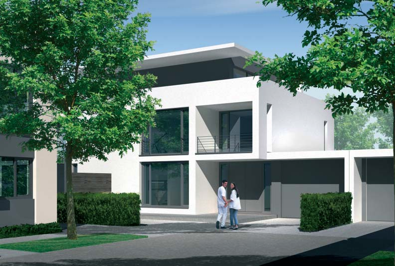 - Gestaltungsvorschlag BAUHAUSVILLA Projektierungsphase Die zwei sich gegenüberliegenden Doppelhäuser bilden
