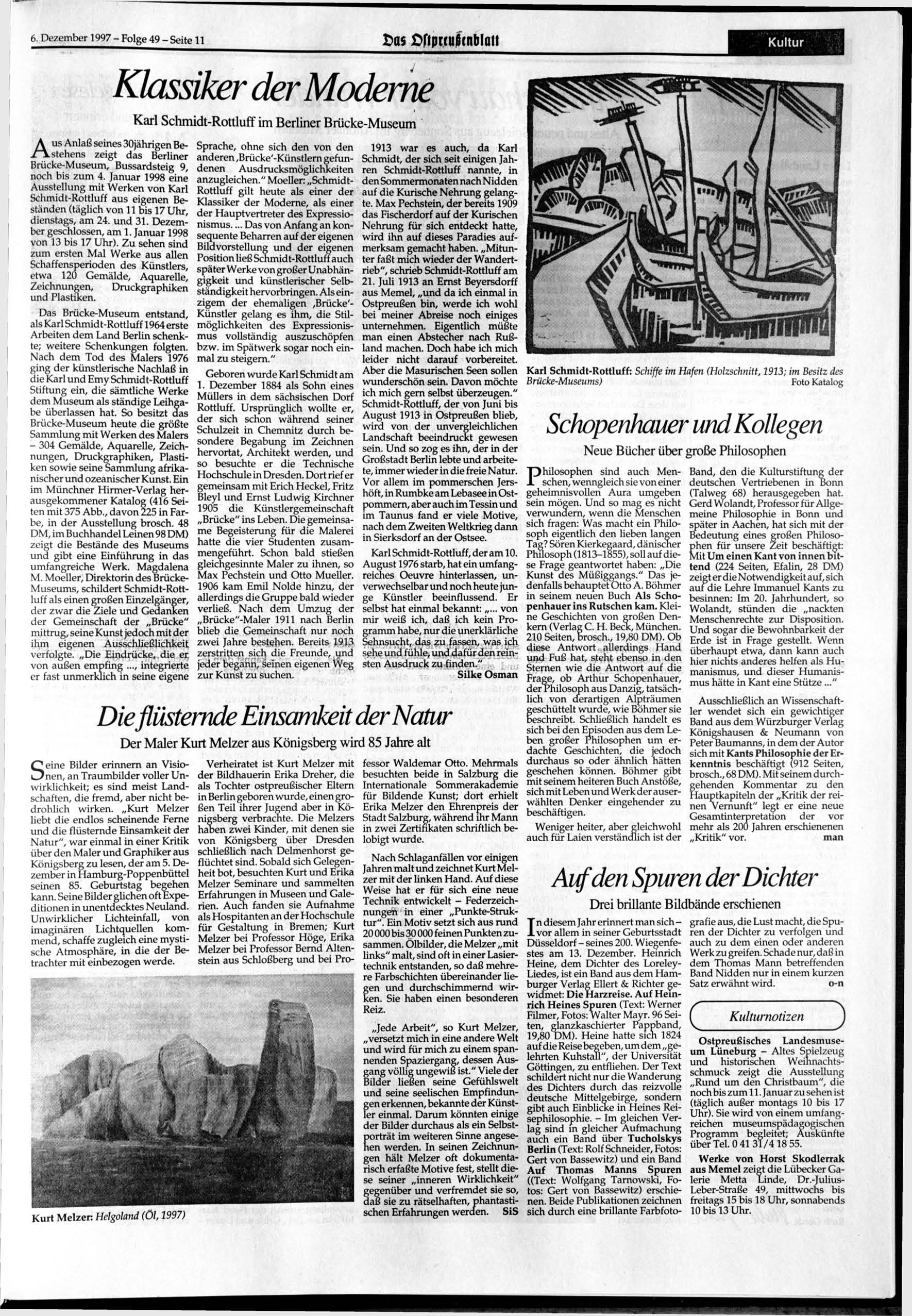 6. 1997 - Folge 49 - Seite 11 Das Öfipttujitnblau Aus Anlaß seines 30jährigen Bestehens zeigt das Berliner Brücke-Museum, Bussardsteig 9, noch bis zum 4.