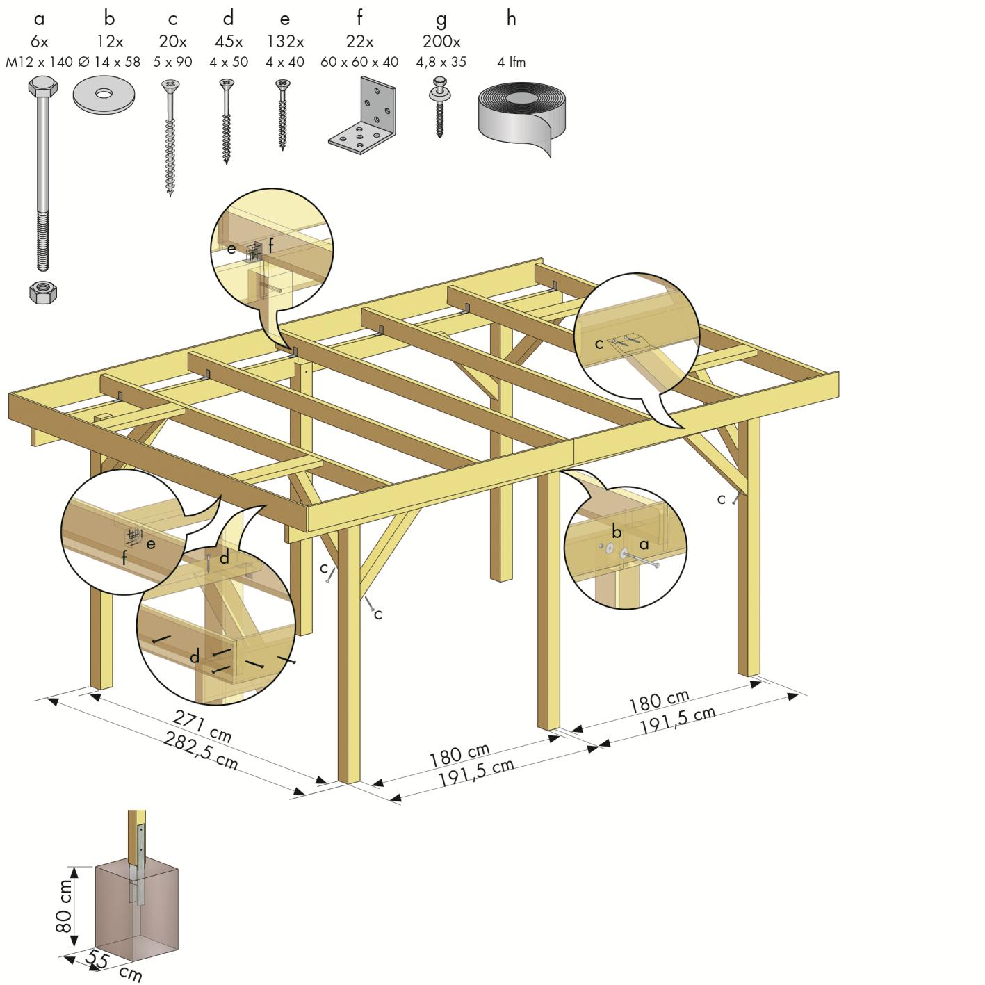 60175301 Carport Bremen 1 mit PVC-Dach 510 x 340 cm Montageanleitung (mit Zubehör) Bitte beachten Sie die