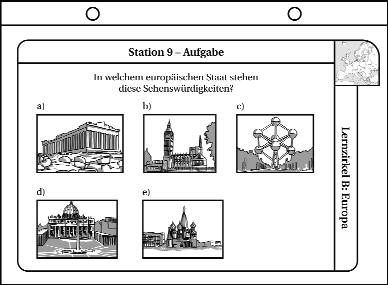 Jede Station ist so konzipiert, dass sich sowohl Aufgabe (oberer Teil) als auch Lösung (unterer Teil) auf einer Stationskarte befinden.