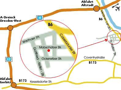 Hotelleitsystem Route D (gelb) Bahnstation: Dresden-Hauptbahnhof (5 km) ÖPNV: Straßenbahn-Haltestelle (200 m) Cotta, Gottfried-Keller-Straße Flughafen: Dresden-Klotzsche (14 km) Messe: