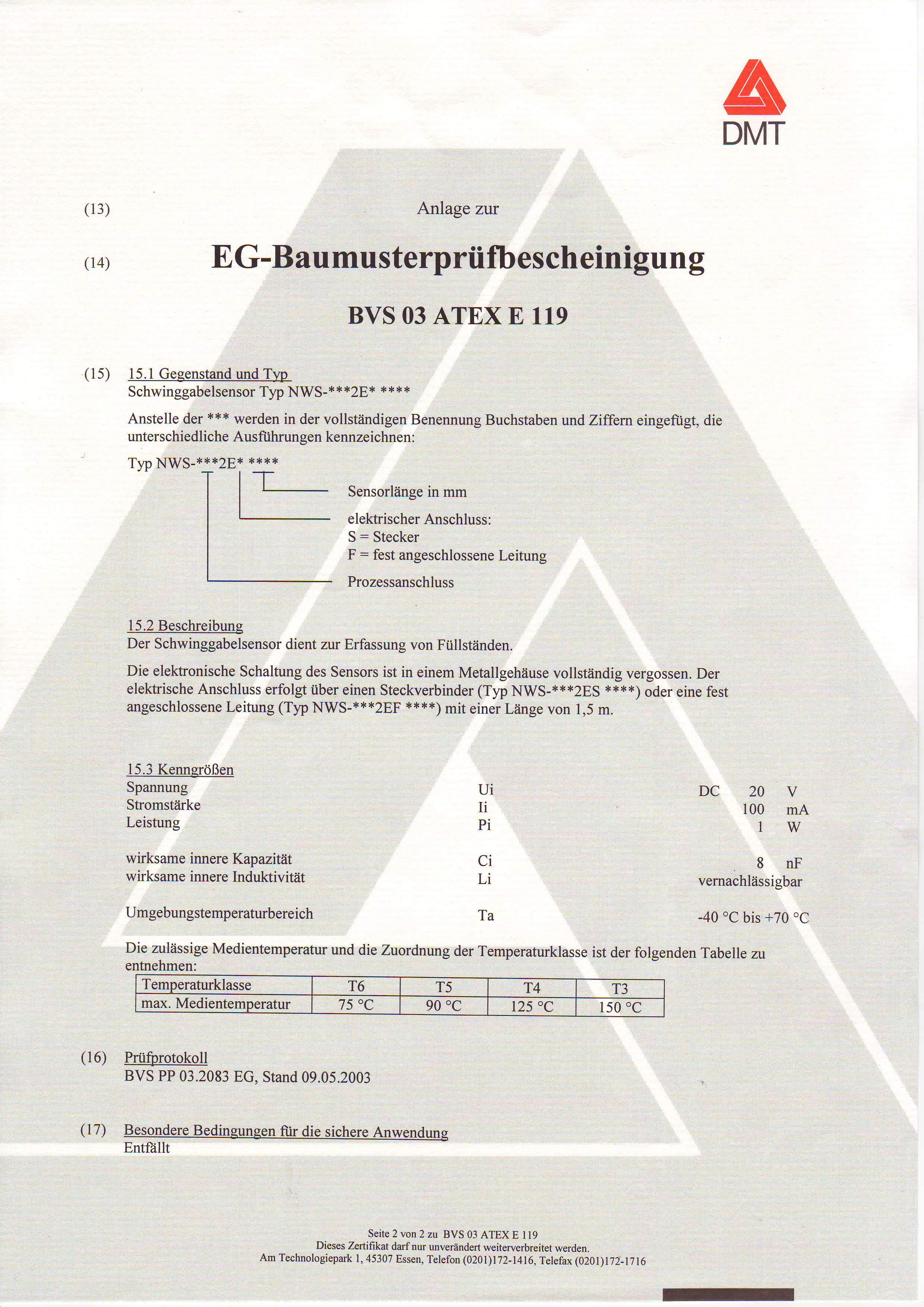 DMT (13) EG- (14) terprüfbescheinigung 03 TEX E 119 (l 5 ) l5.