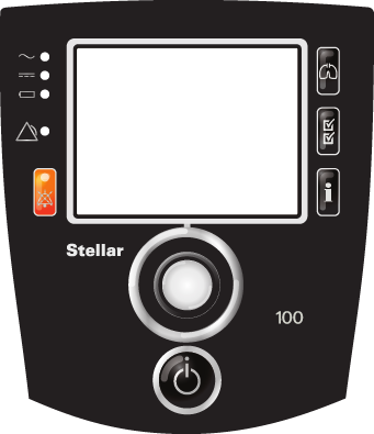 Betrieb des Stellar 100 Beatmungsgerätes Die Bedienoberfläche Netzanschluss Externe Stromversorgung Interner Akku Alarm Alarmstummtaste Taste für das Menü Überwachung Taste für das Menü Einstellungen