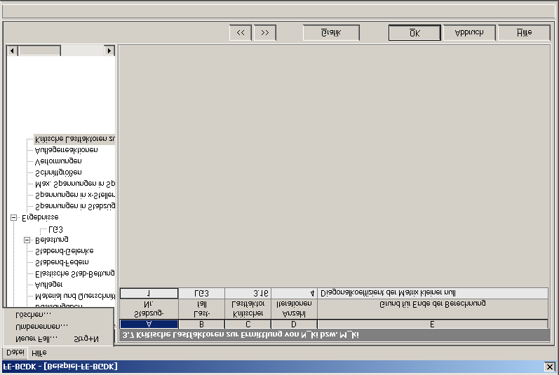 4 ARBEITEN MIT FE-BGDK 4.5.1 Datei... dient der Handhabung der FE-BGDK-Fälle. Menü Datei Neu [Strg+N]...erlaubt das Anlegen eines neuen FE-BGDK-Falles.