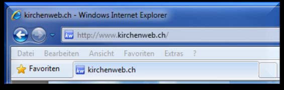 Die Internetadresse dieser Seite lautet http://www.kirchenweb.ch, und ist in der sogenannten Adresszeile des Browsers sichtbar. Wenn Sie auf der Menüleiste des Internetauftritts der Firma kirchenweb.