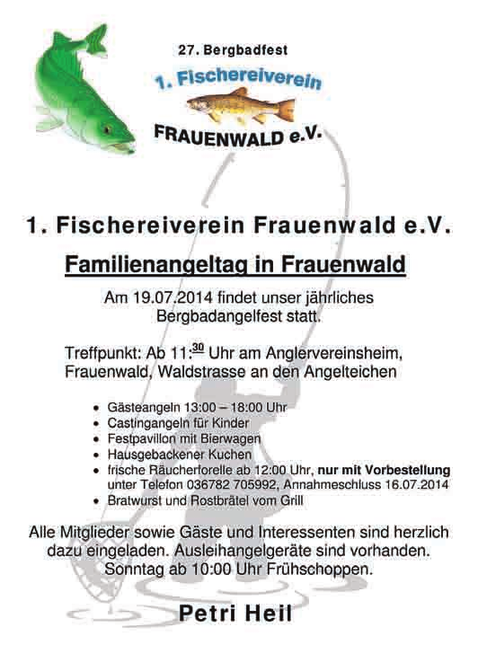 Amtsblatt der VG Rennsteig - 13 - Nr. 7/2014 Besuchen Sie die Heimatstube Südstraße 25 Erfahren Sie mehr über»altes Frauenwald«Anmeldung wenn geschlossen Tel.