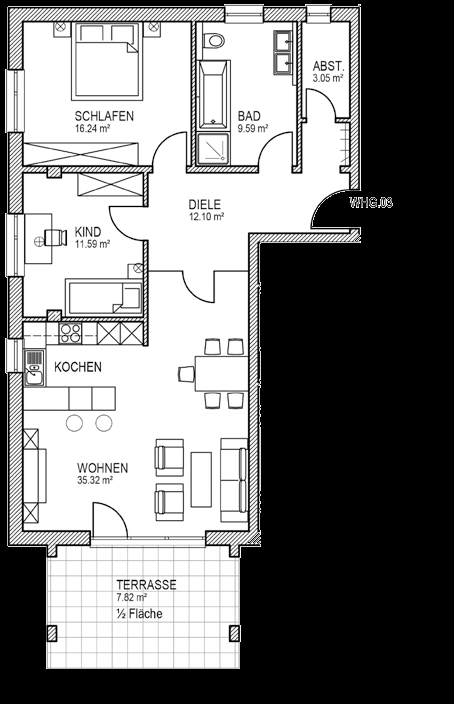 Haus 1 Wohnung 03 3-Zimmer-Wohnung im EG mit Terrasse,