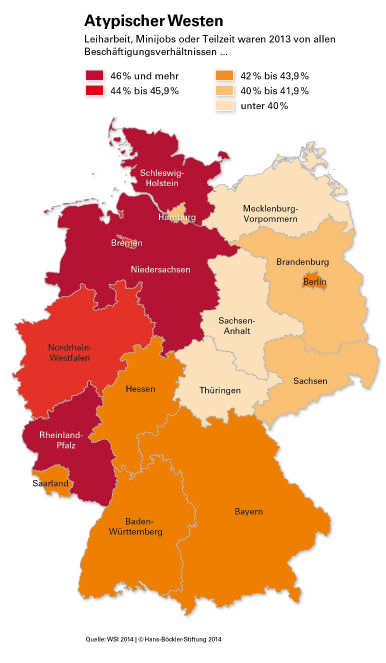 Aber: Transformation der Arbeitswelt Deutschlandweit waren im Jahr 2013 43,3 Prozent also fast die Hälfte aller Arbeitsverhältnisse Minijobs, Teilzeitstellen oder