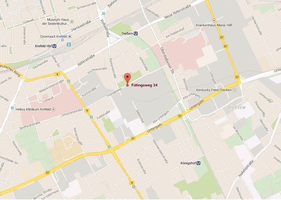 Standort Mikrolage Die Liegenschaft befindet sich im Gewerbegebiet in Krefeld Zentrum. Das Umfeld besteht überwiegend aus Büroliegenschaften und weiteren gewerblich genutzten Liegenschaften.