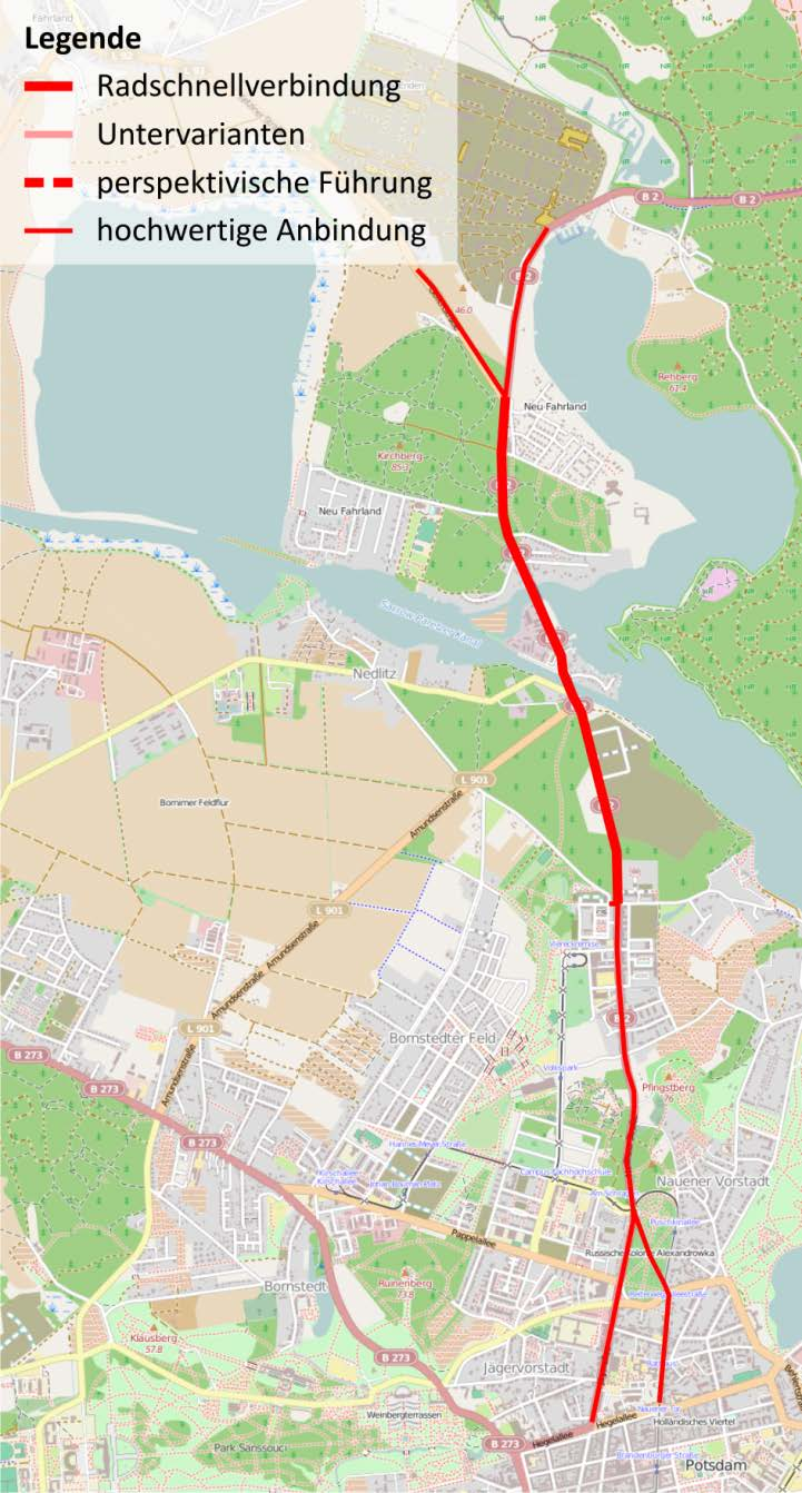 Potsdamer Norden Variante 2 Streckenlänge: 4,7 km Brücken/ Tunnel: 2