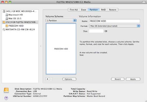 Partitionierung des Freecom Freecom Mobile Hard Drive / Desktop Hard Drive unter Mac OS X 1. Öffnen Sie das "Festplatten-Dienstprogramm". Dies finden Sie unter "Programme" > "Dienstprogramme". 2.