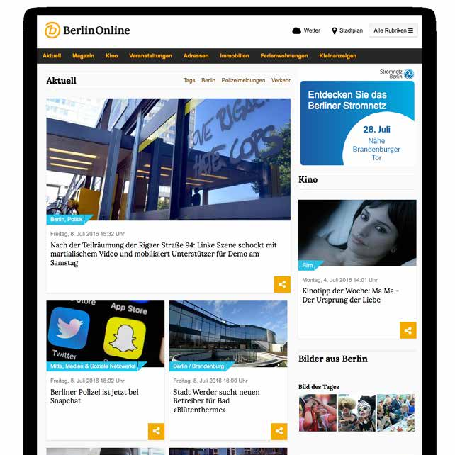8 / 13 BerlinOnline.de Berlin für Berliner 0,67 Mio. Page Impressions * 0,39 Mio. Unique User ** 0,38 Mio.