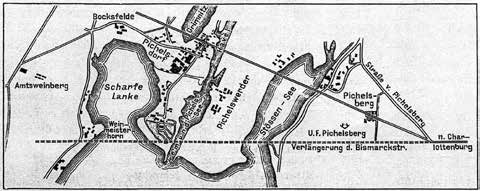 Um vom Berliner Schloss bis Döberitz eine vollkommen geradlinige Verbindung zu schaffen, hätte eine im Ganzen 1206 m lange Überbrückung des Stößensees, der Havel und der Scharfen Lanke in Kauf