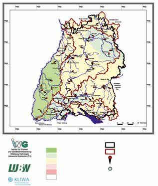 40 der Klimaveränderungen auf Niedrigwasserereignisse prognostiziert. In Abb. 2 ist ersichtlich, dass, den 10-jährlichen MNQ betreffend, für ganz Baden-Württemberg Abnahmen zu erwarten sind.