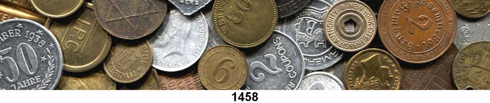 (Katalogbewertung nach Menzel: ca. 1.500,- EURO). Darunter Menzel 5187.7; 5119.1, 2; 5594.6...Sehr schön bis vorzüglich 370,- 1450 LOT von 100 Notmünzen, Marken und Zeichen. Meist ohne Ortsangabe.
