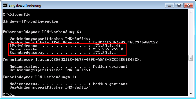 Im Beispiel hat der PC die IP-Adresse 17.20.1.141. Daraus ergibt im Regelfall eines einfachen Netzwerks, dass die IP-Adresse des C-MOR auch mit 172.20.141 beginnen muss.