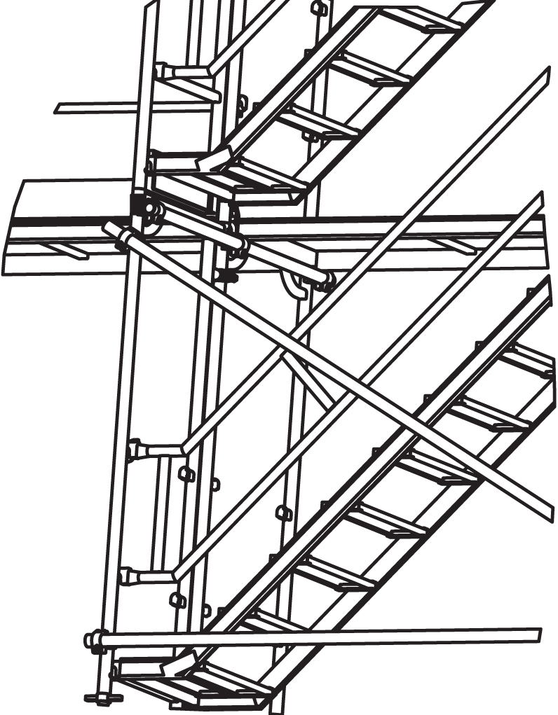 Zusätzlich ist in jeder Etage des Treppenturms beidseitig ein Verbindungsrohr ø 48,3 x 3,2 zu montieren.