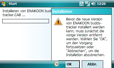 Mögliche Probleme: Wenn Sie versuchen ENAiKOON buddy-tracker zu installieren, obwohl bereits eine Version des Programmes auf Ihrem Smartphone installiert ist, erhalten Sie folgende Information: Mit