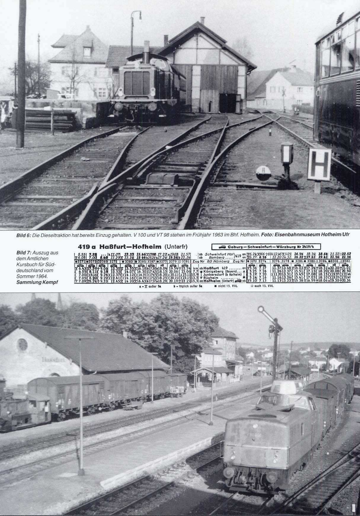 t. Bild 6: Die Dieseltraktion hat bereits Einzug gehalten. V 100 und VT 98 stehen im Frühjahr 1963 im Bhf. Hofheim. Foto: Eisenbahnmuseum HofheimAIfr._.
