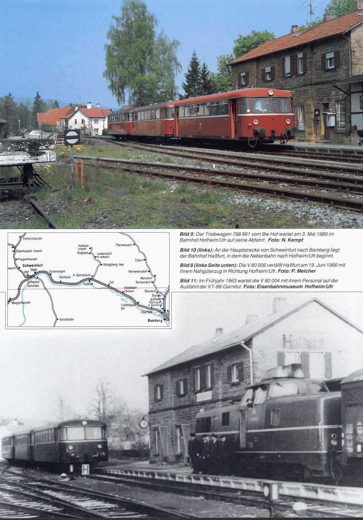 Bild 9: Der Triebwagen 798 661 vom Bw Hof wartet am 3.Mai 1989 im Bahnhof HofheimilJfr auf seine Abfahrt. Foto: N.