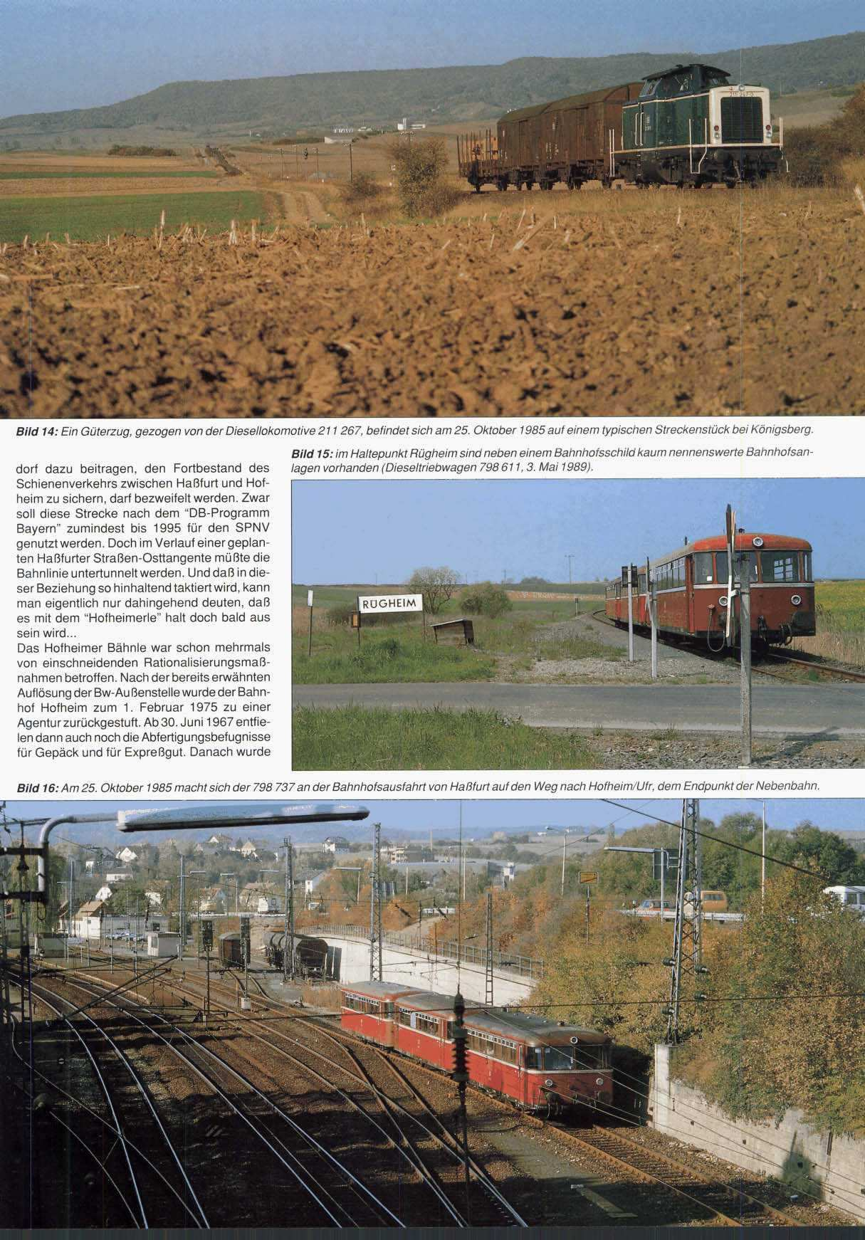 Bild 14: Ein Güterzug, gezogen von der Diesellokomotive 21 1 267, befindet sich am 25. Oktober 1985 auf einem typischen Streckenstück bei Königsberg.