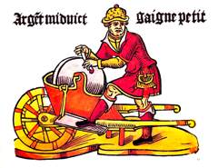 gaigne petit (Kleinverdiener; Namen mit dem man zumeist den Scherenschleifer bezeichnete), Blatt Nr. 17, um 1500 In: BEALL, Kaufrufe und Straßenhändler (wie Anm.