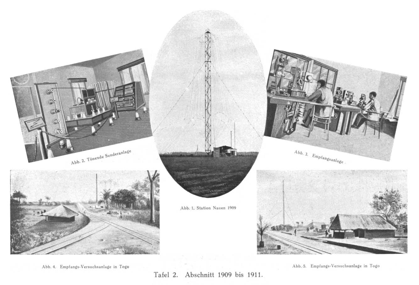 Abb. 2. Tönende Senderanlage Abb. 3. Empfangsanlage Abb. 1. Station Nauen 1909 Abb. 4.