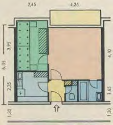 Modellbeispiel 1: Umnutzung einer nicht barrierefreien Wohnung zu einer barrierefrei nutzbaren Wohnung für eine erson (Barrierefreies Wohnen, angelehnt an die DIN 18040, Teil 2) Abb.