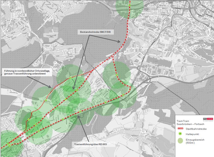 Plan zur Potenzialuntersuchung Stadtbahnkorridor Saarbrücken Forbach Bewertungstableau Nach dieser Untersuchung stellte