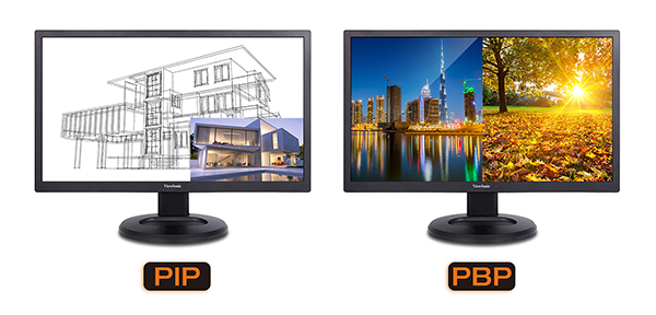 Bis zu 4-fach geteilter Bildschirm mit MultiPicture MultiPicture unterstützt PIP (Picture-in-Picture) und PBP (Picture-by-Picture) für Multitasking und simultane Anzeige von bis zu 4 Videoquellen mit