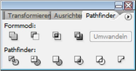 Objekte kombinieren Pfade mit der Pathfinder Palette bearbeiten: Die Palette PATHFINDER beinhaltet eine Reihe von Funktionen, um Objekte zu kombinieren, zu isolieren und zu unterteilen.