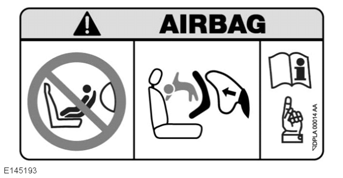 Dieses Symbol befindet sich an der B-Säule der Vordertür auf der Beifahrerseite und warnt vor der Nutzung eines Kindersitzes, auf dem das Kind auf dem Beifahrersitz bei angebrachtem und aktiviertem