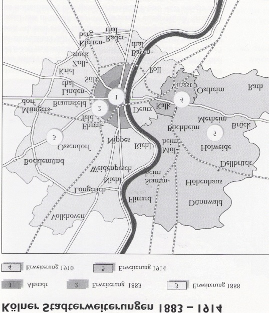 Das Beispiel Köln Die Erweiterung der Stadt Köln vollzog sich in mehreren Schritten.