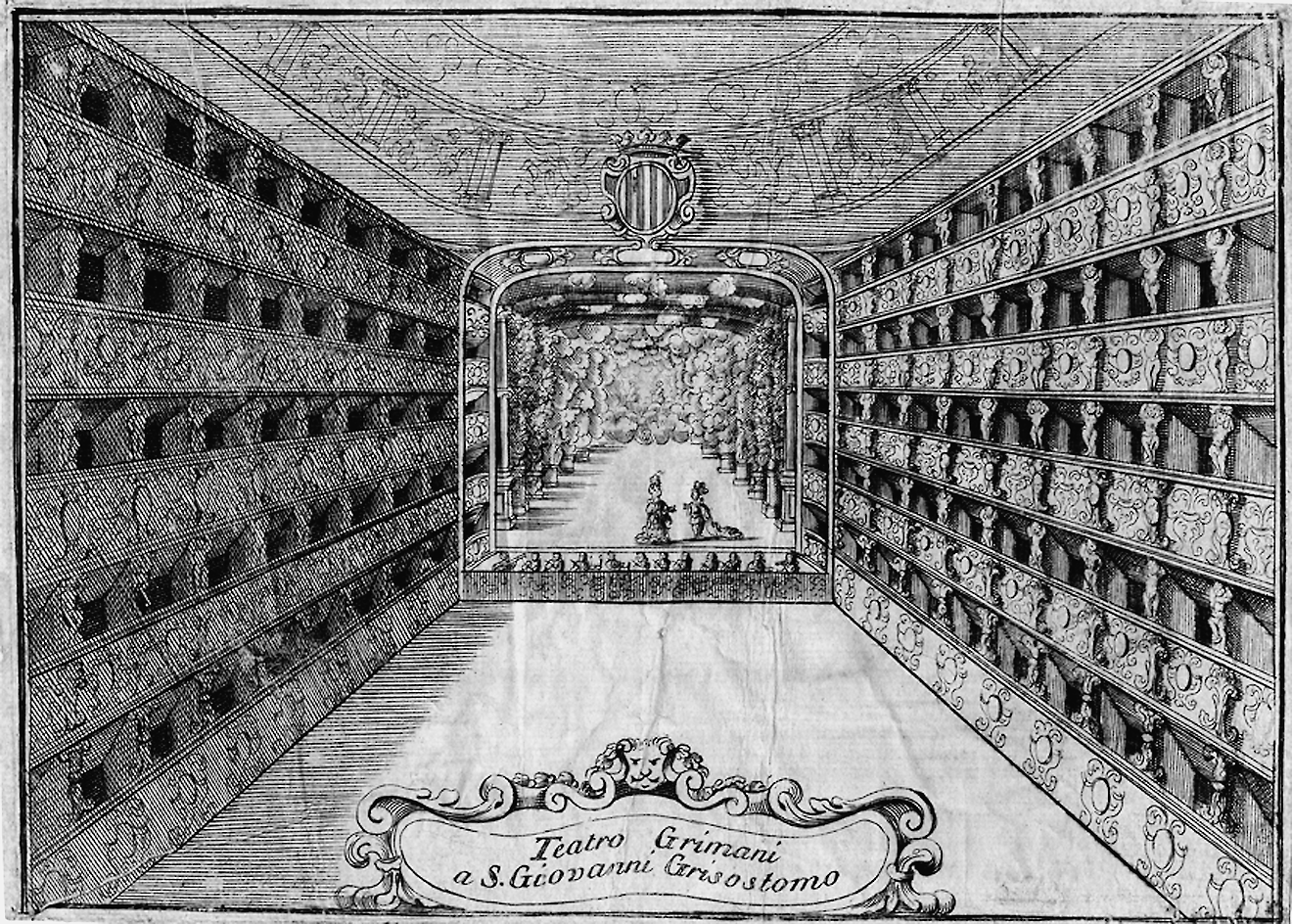 Abb. 1: Vincenzo Maria Coronelli, Innenansicht des Teatro Grimani a San Giovanni Grisostomo im Jahre 1709 Ebenfalls Mitte des 18.