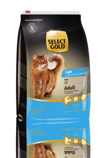 Light SELECT GOLD Light Abnehmen leicht gemacht. Zusammensetzung: WEIZENFREI SELECT GOLD Light Huhn eignet sich ideal für ausgewachsene Katzen ab dem ca. 13. Lebensmonat, die zu Übergewicht neigen.