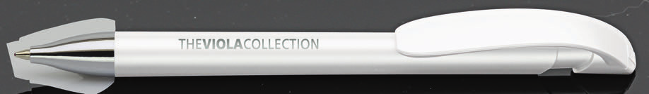 60277 VIOLAsofttouch S Ice Druckkugelschreiber mit gefrosteter Softtouch-Oberfläche. Spitze und Klipp aus silber lackiertem Kunststoff. Erhältlich in 6 Farben.